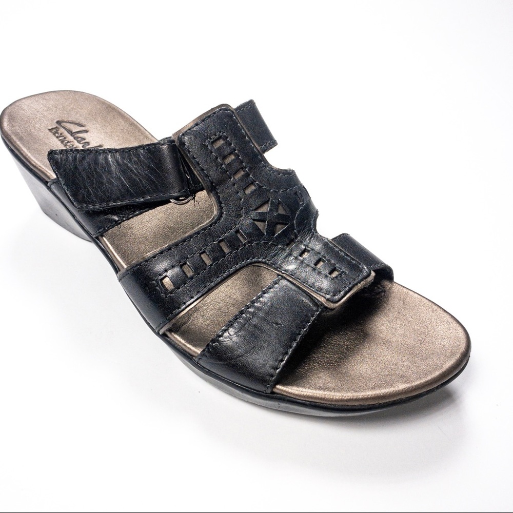 Clark’s Leather Sandal Wedges Black